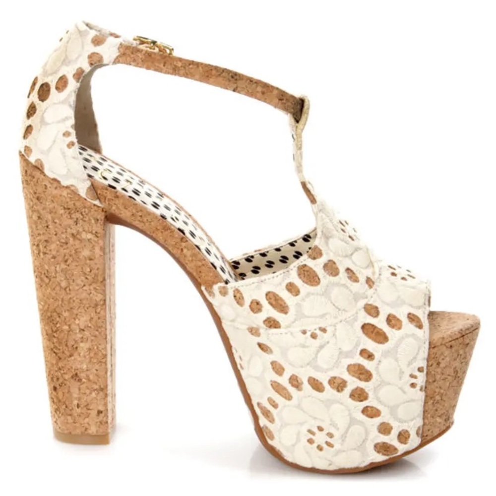 Jessica Simpson Dany 4 Cream Macrame Fabric Lace Platform Heels